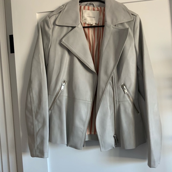 Anthropologie Jackets & Blazers - Anthropologie Light Gray Peplum Moto Jacket